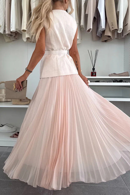 Clidress Camellia Vest & Mesh Pleated Skirt Set