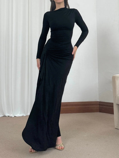 Clidress O Neck Wrap Maxi Full Dress