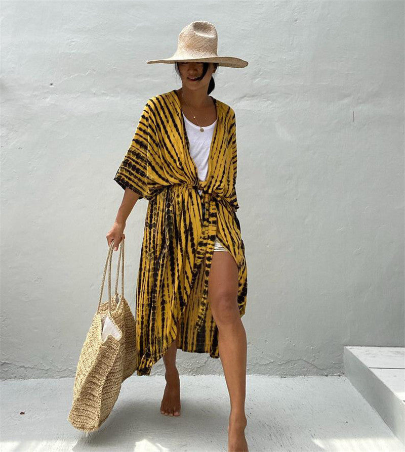 Sexy Beach Cardigan Cover Up One Size Black and Yellow