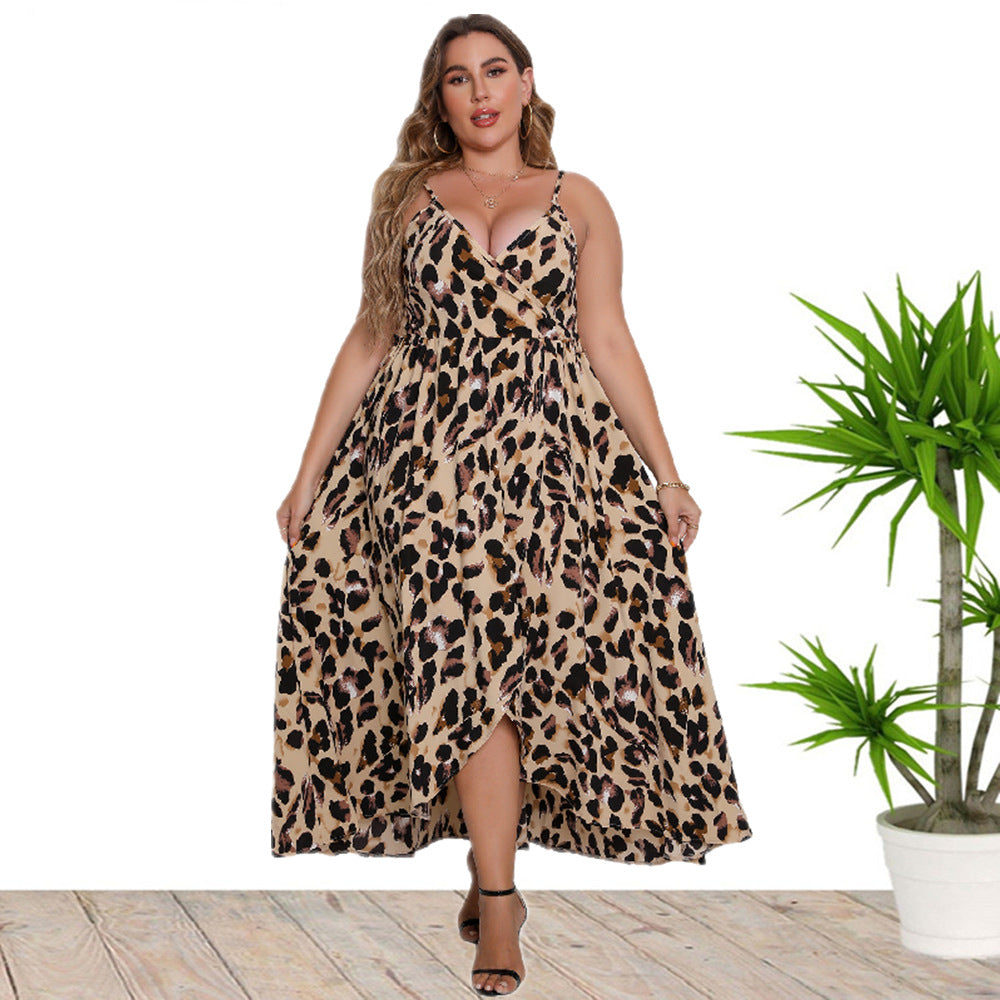 Wholesale Plus Size Dress Sexy V Neck Leopard Print Dress Leopard
