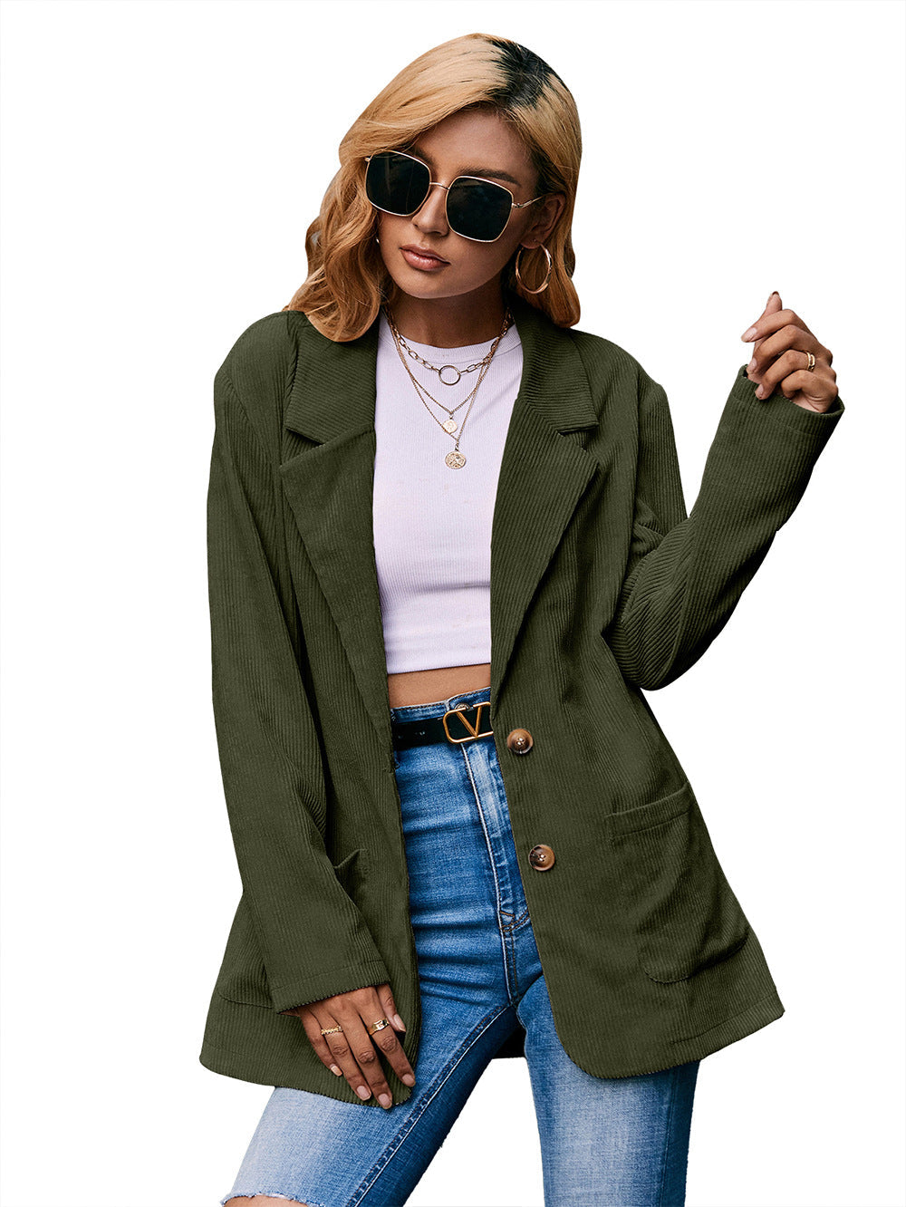 Corduroy Single-Breasted Blazer