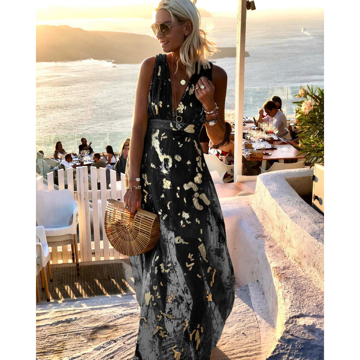 Sexy Plunge V Neck Resort Dress Black