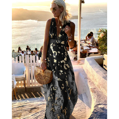 Sexy Plunge V Neck Resort Dress Black