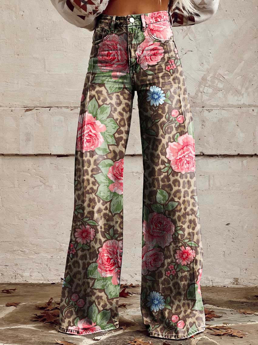 Clidress Vintage Wide Leg Denim Feel Pants