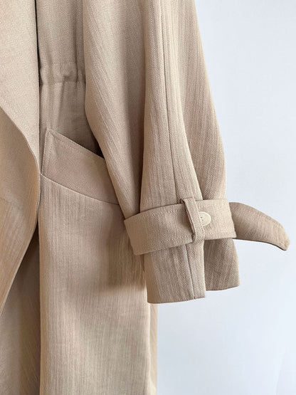 Cotton Linen Drawstring Long Coat