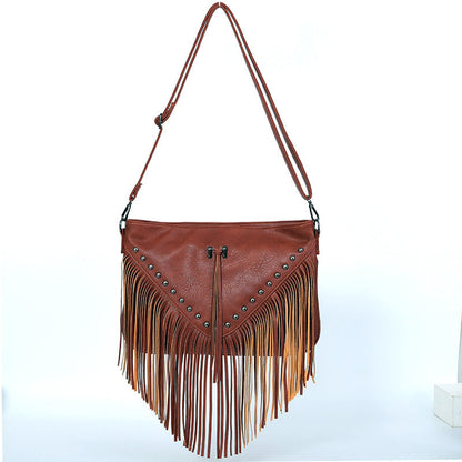 Studded Rivets Soft Leather Casual Crossbody Handbag One Size Brown