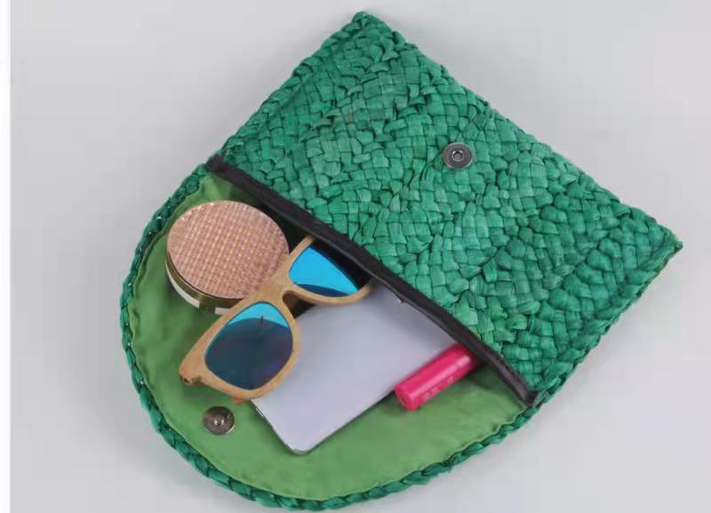 Corn Husk Straw Bag Clutch Bag Handmade Eco Friendly One Size Green