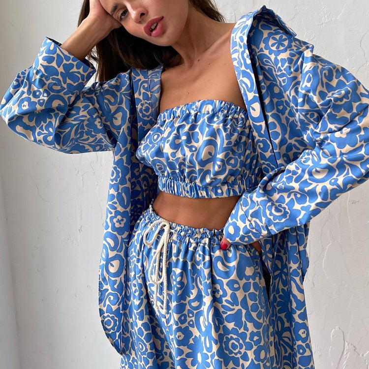 Long Sleeved Shirt Tube Top High Waist Set