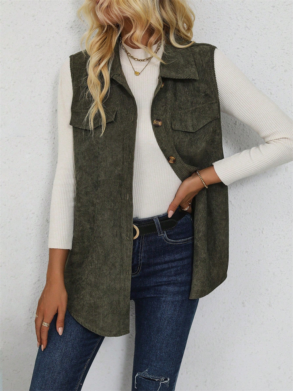 Corduroy Collared Vest Shacket