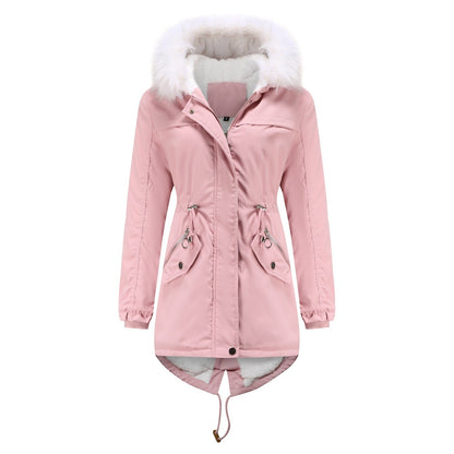 Mid-Length Fleece Lined Coat with Fur Collar