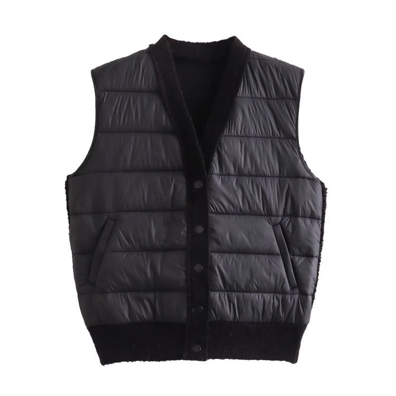 Quilted Patchwork Sleeveless Vest One Size Black