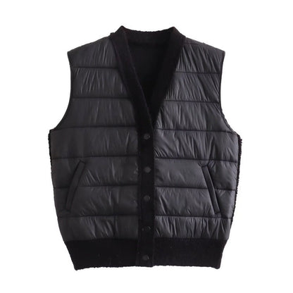 Quilted Patchwork Sleeveless Vest One Size Black