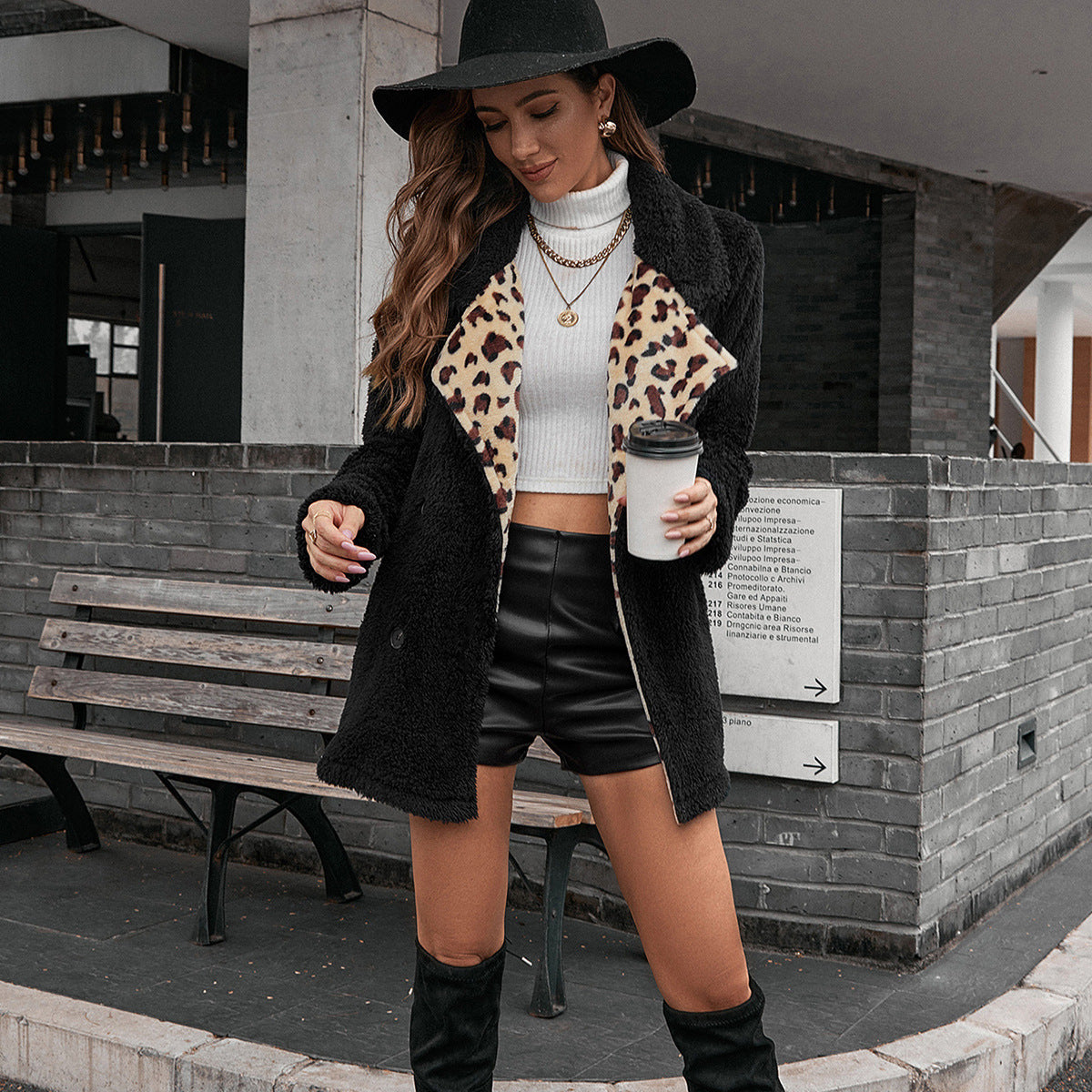 Leopard Print Lambswool Jackets Black