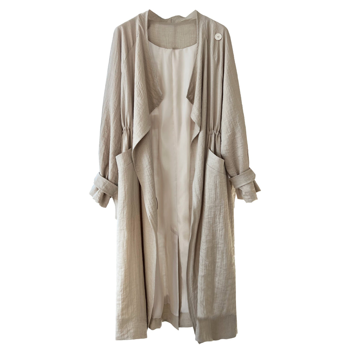 Cotton Linen Drawstring Long Coat