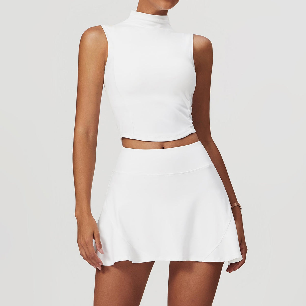 Fitted Active Yoga Set Vest Short Skirt Swan White