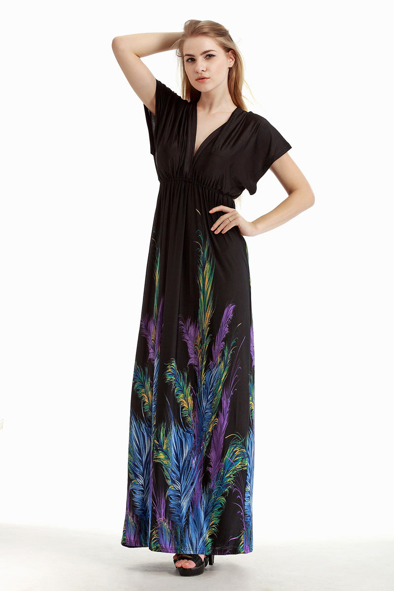 Plus Size Sexy Printed Plunge Dress Black