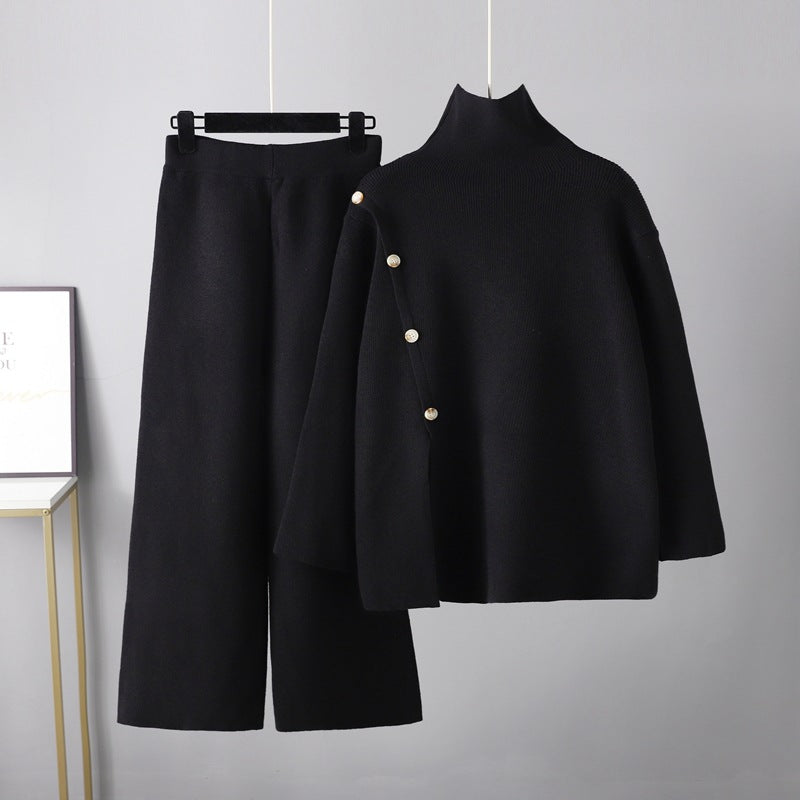 Casual Wide Leg Pants Two Piece Set One Size Black