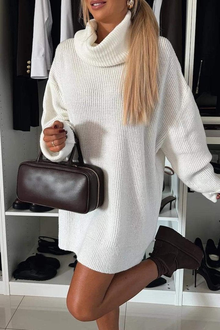 Clidress High Neck Solid Oversized Sweater