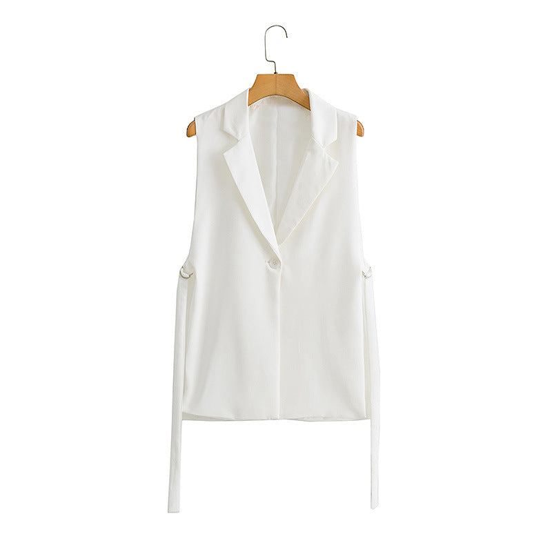 Solid Color Split Vest Blazer White
