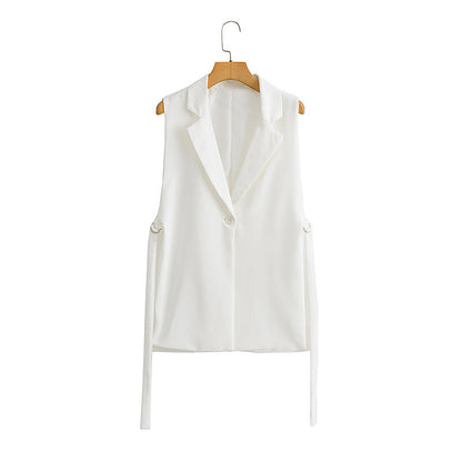 Solid Color Split Vest Blazer White
