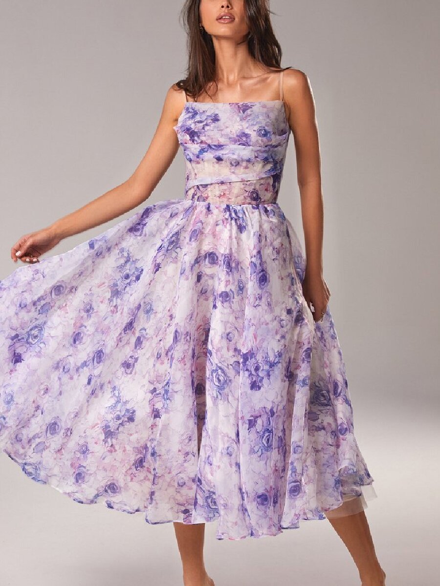 Sleeveless Printed Dress Purple Printed