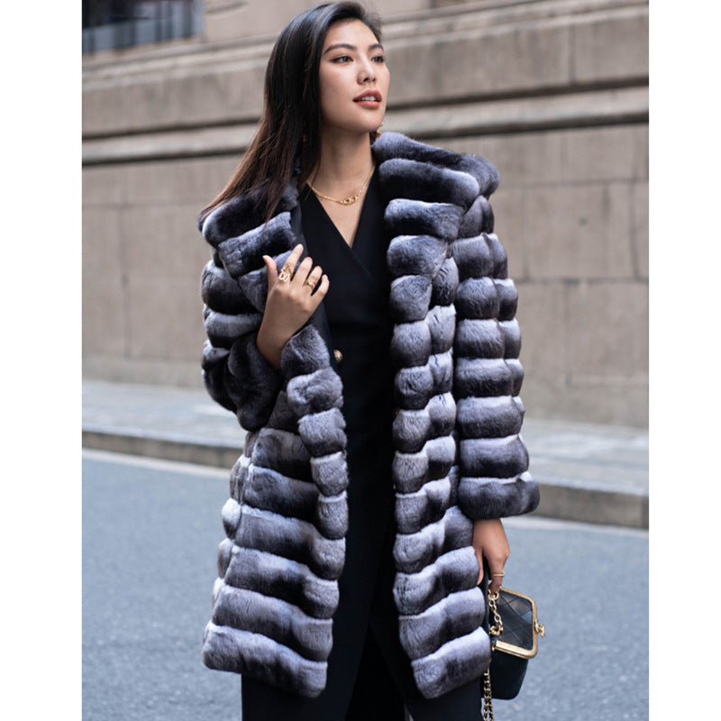 Artificial Mink Hooded Fur Coat