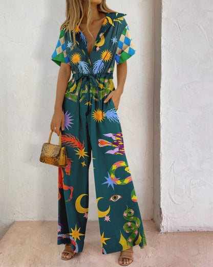Printed Cotton Jumpsuit Green