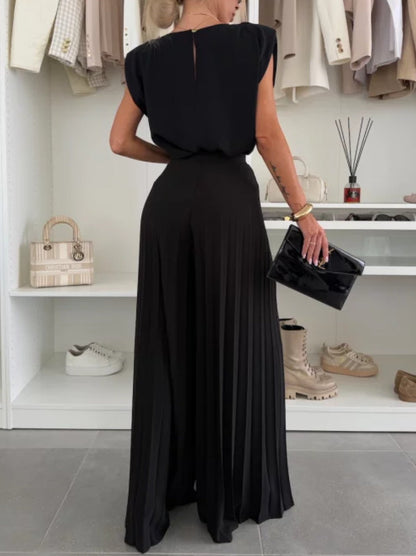 Clidress Top & Pleated Wide Leg Pants Set