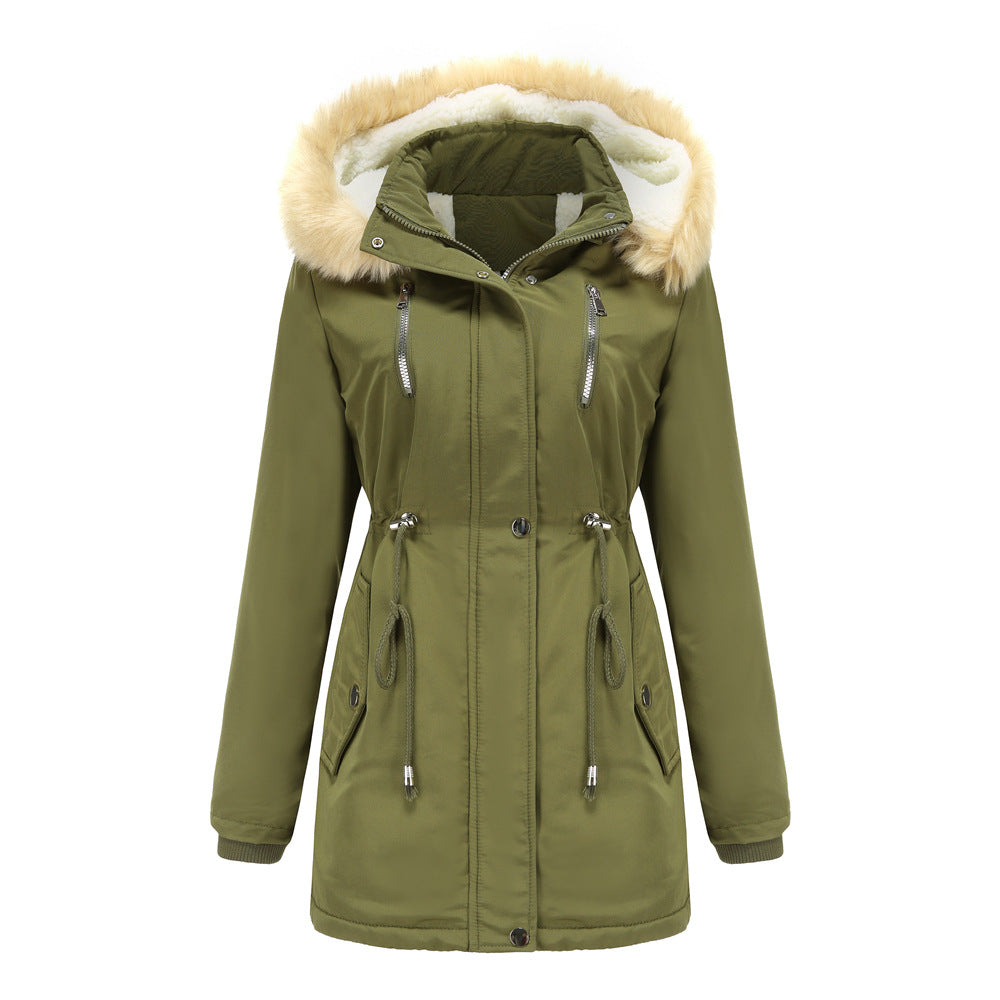 Lambskin Fleece Padded Loose Parkas Army Green
