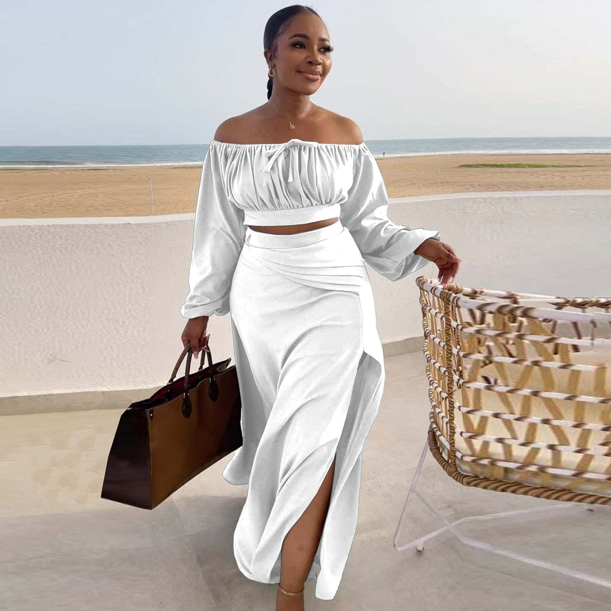 Sexy Lantern Sleeve Suit Two Piece Set