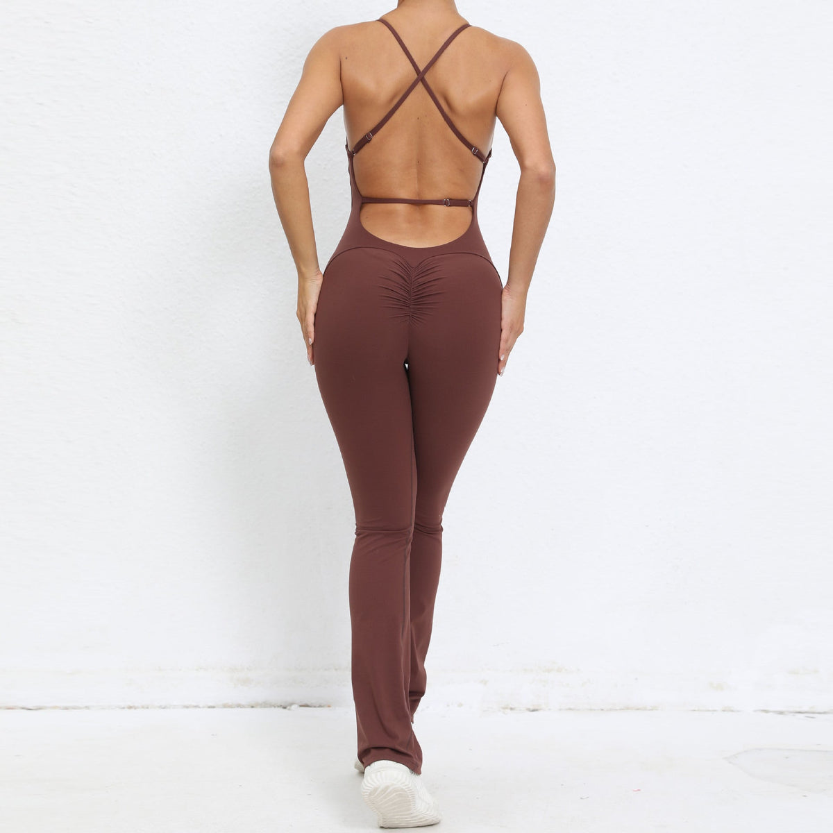 Open Back Sporty Jumpsuit Coffee