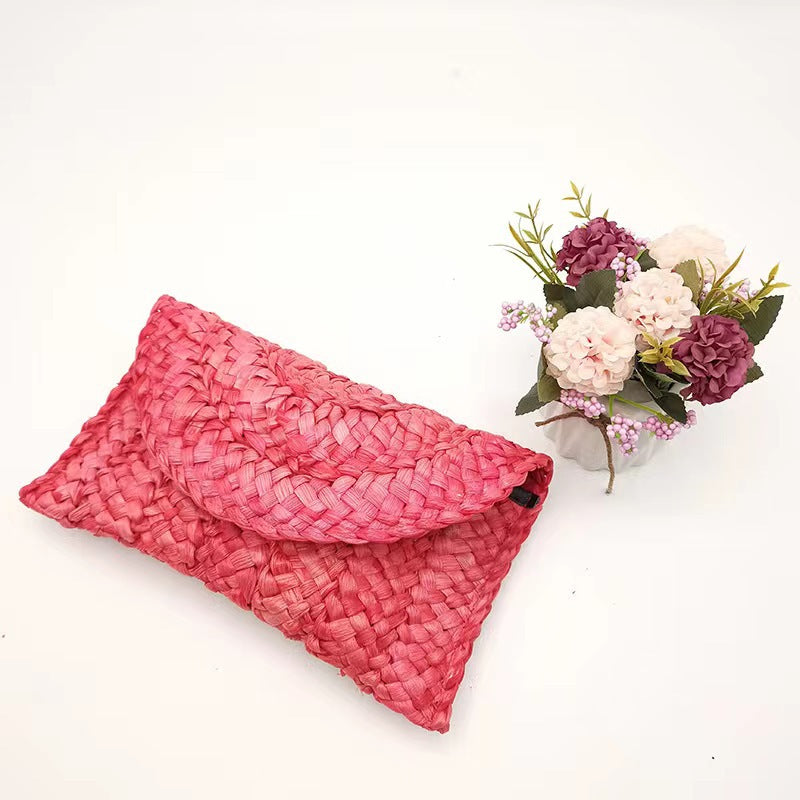 Corn Husk Straw Bag Clutch Bag Handmade Eco Friendly One Size Red