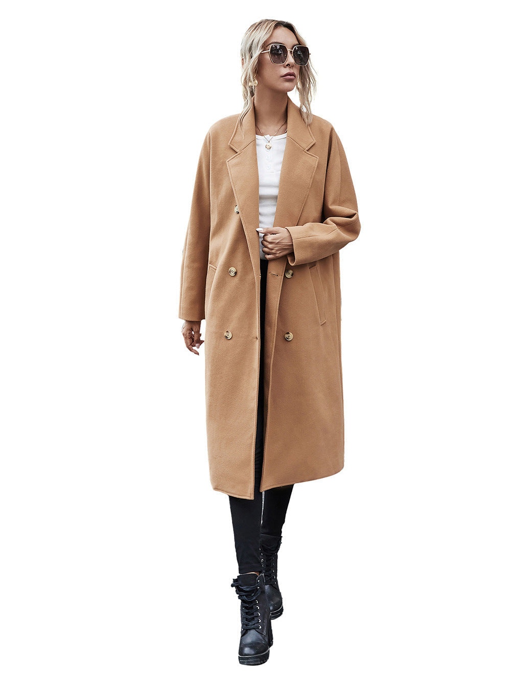 Woolen Lace-up Double Breasted Coat Outerwear