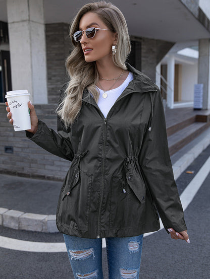 Mesh Breathable Rain Coat Hoodie Blackish Green