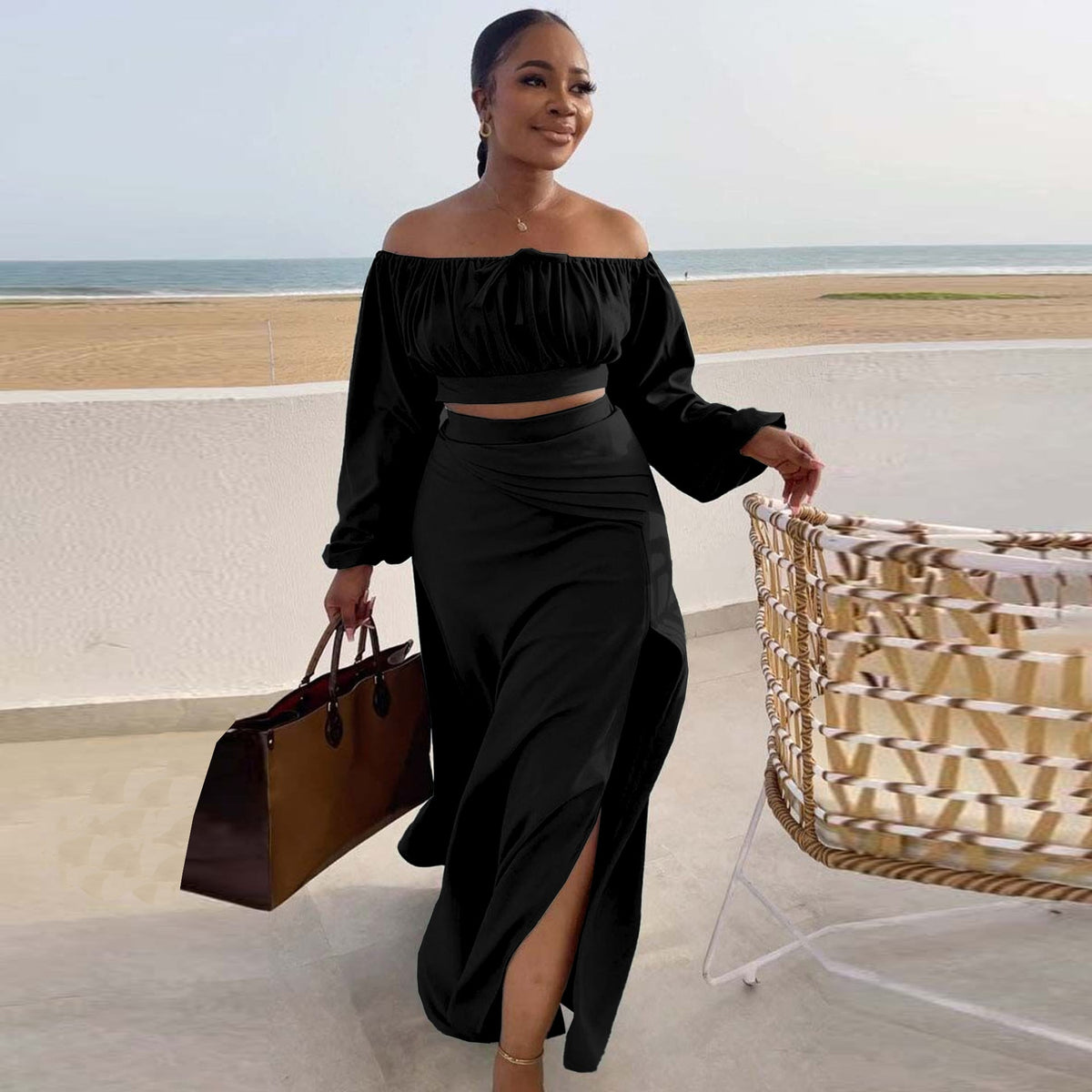 Sexy Lantern Sleeve Suit Two Piece Set