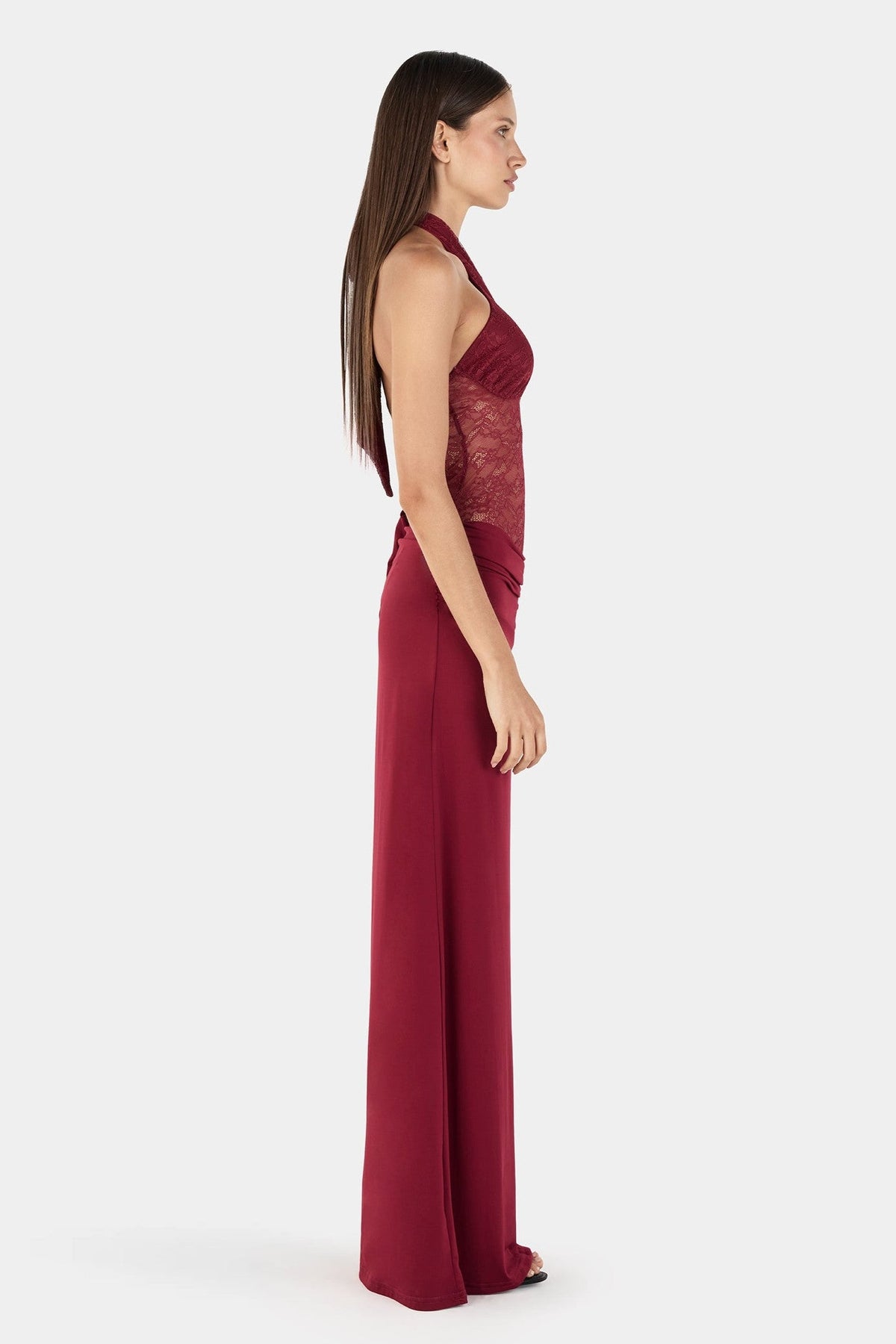 Lace Splicing Jersey See-Through Maxi Dress