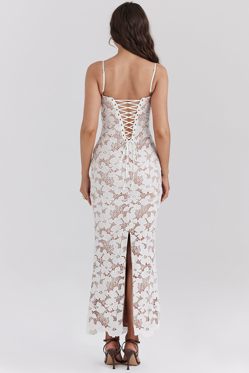 Lace Tie-Up Slip Maxi Dress