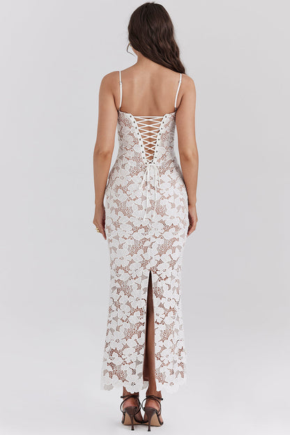 Lace Tie-Up Slip Maxi Dress