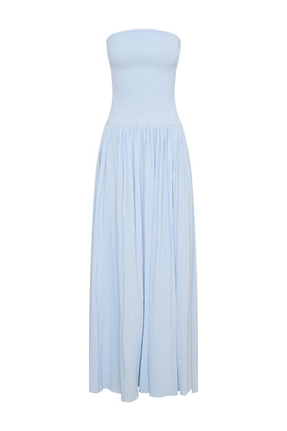 Solid Smocking Strapless Maxi Dress