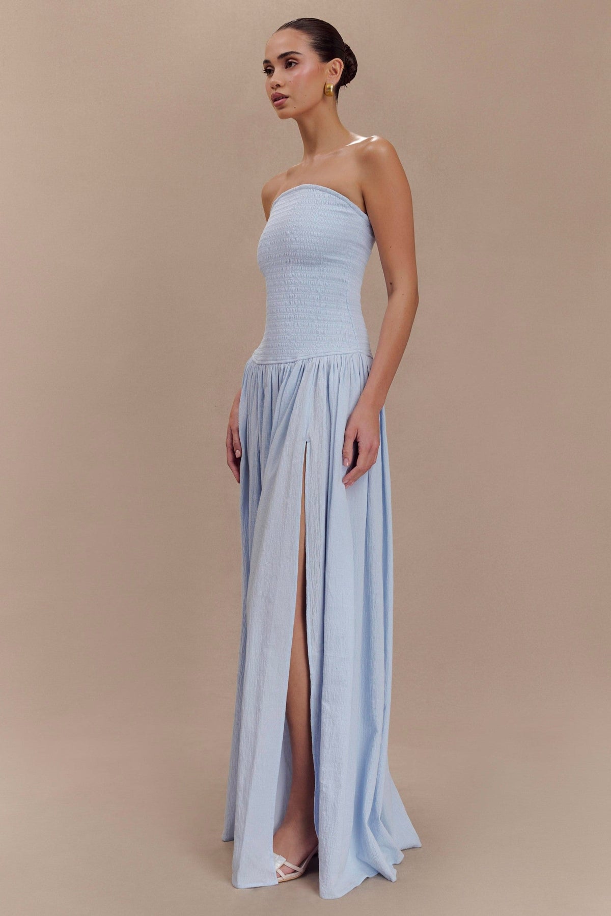 Solid Smocking Strapless Maxi Dress