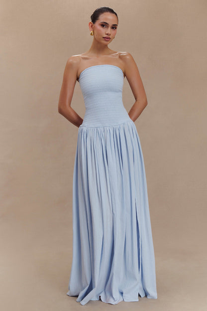 Solid Smocking Strapless Maxi Dress