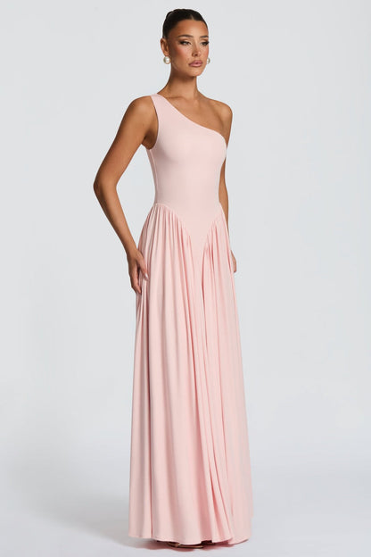 Jersey One Shoulder Gathered Maxi Dress