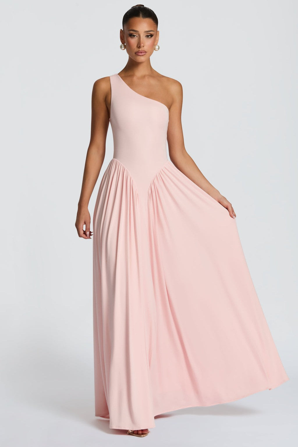 Jersey One Shoulder Gathered Maxi Dress