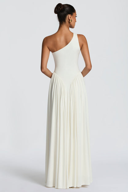 Jersey One Shoulder Gathered Maxi Dress