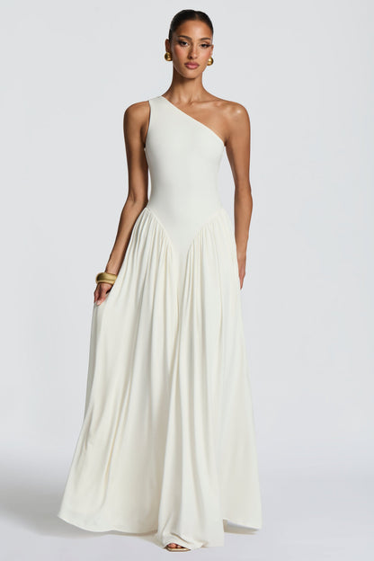 Jersey One Shoulder Gathered Maxi Dress