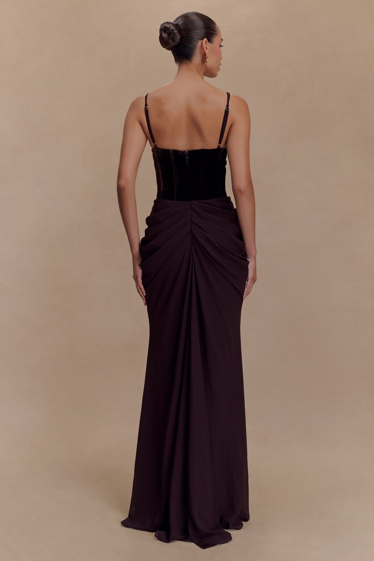 Velvet Chiffon Patchwork Ruched Maxi Dress
