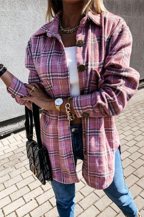 Clidress Retro Plaid Big Button Shirt Coat(11 Colors)