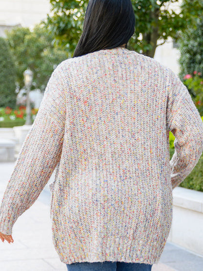 Plus Size Heathered Long Sleeve Pocketed Cardigan