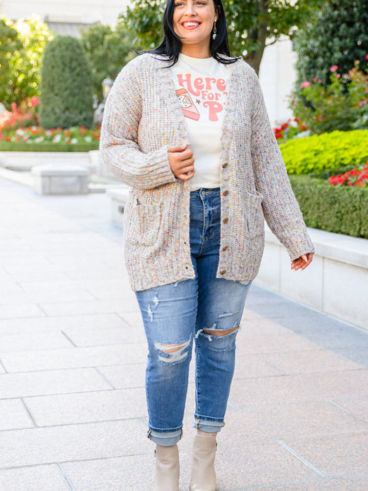 Plus Size Heathered Long Sleeve Pocketed Cardigan