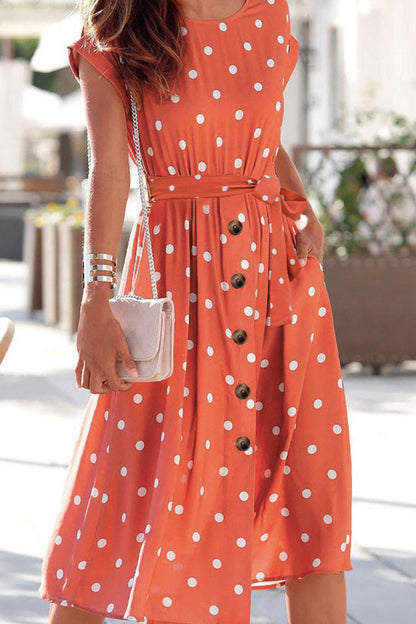 Polka Dot Round Neck Dress with Pockets